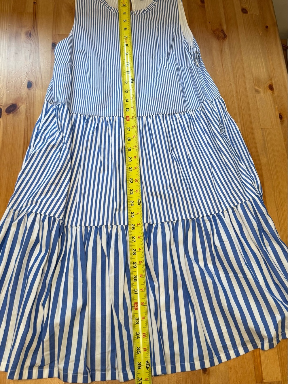J. Crew Blue and White Striped Midi Tiered Dress